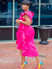 Ärmellose Rüschen Patchwork Bodycon Midikleider