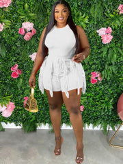 Two Piece Sleeveless Tops & Tassel Shorts