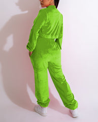 Two Piece Zipper Crop Top & Long Pants