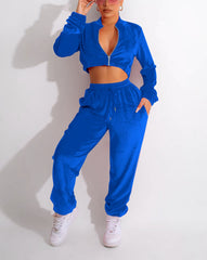 Two Piece Zipper Crop Top & Long Pants