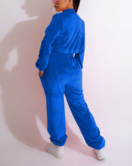 Two Piece Zipper Crop Top & Long Pants