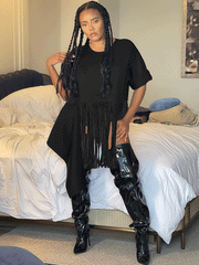 Round Neck Tassel Irregular Loose Shirts