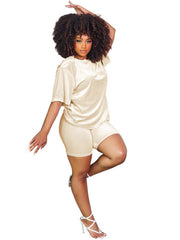 Two Piece Velvet Short Sleeve Tops Shorts Set