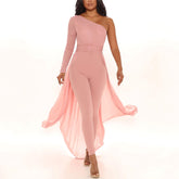One Shoulder Mesh Patchwork Jumpsuit