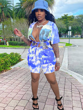 Tops y pantalones cortos tie-dye de manga corta de dos piezas