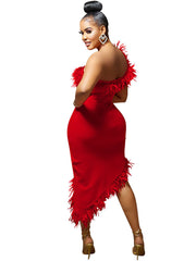 Ärmelloses, figurbetontes, rückenfreies Midikleid mit Quaste und Schlitz