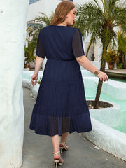 V Neck Swiss Dot TieRed Midi Dresses