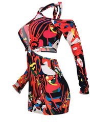 Langärmlige, schulterfreie Minikleider mit Cut-Outs