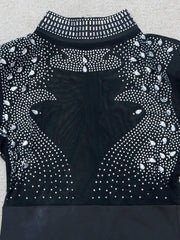 Minivestidos de manga larga con parches de malla brillante