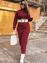 Knit High Neck Long Sleeve Ribbed Midi Dresses