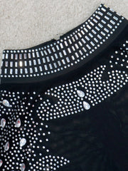 Minivestidos de manga larga con parches de malla brillante