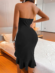 Halter Sleeveless Split Midi Dress