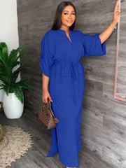 Half Sleeves Tie Up Maxi Dresses