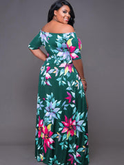 Off Shoulder Floral Print High Split Maxi Dress