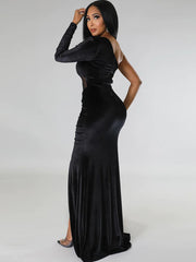 Vestidos largos de malla con un solo hombro y patchwork