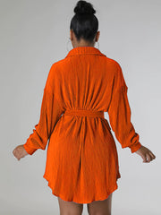 Long Sleeve Ribbed Mini Shirt Dresses