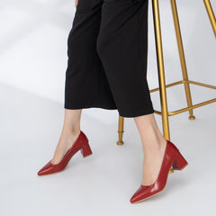 Point Toe Leather Chunky Low Heels