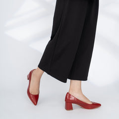 Point Toe Leather Chunky Low Heels