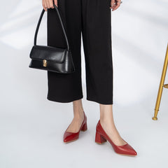 Point Toe Leather Chunky Low Heels