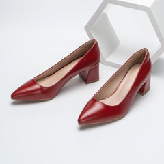 Point Toe Leather Chunky Low Heels