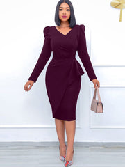 Long Sleeve Peplum Bodyocn Midi Dresses
