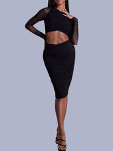 Conjunto de dos piezas de top corto de manga larga y falda midi