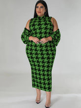 Cárdigan de pata de gallo de dos piezas y vestidos midi con aberturas