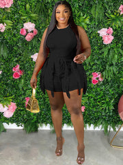 Two Piece Sleeveless Tops & Tassel Shorts