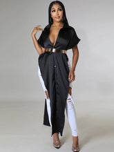 Emulation Silk V Neck Solid Loose Long Shirt