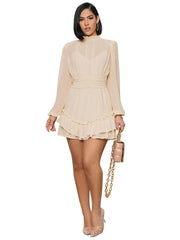 Long Sleeve Mock Neck Mesh Mini Dresses