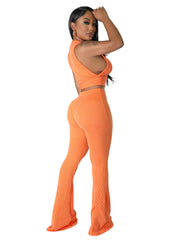 Two Piece Ribbed Crop Top & Long Pants