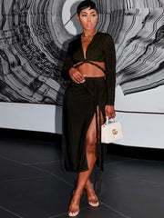 Two Piece Crop Tops & Side Split Midi Skirts