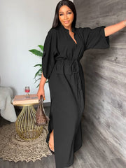 Half Sleeves Tie Up Maxi Dresses