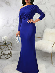 Vestidos maxi de manga larga con un solo hombro