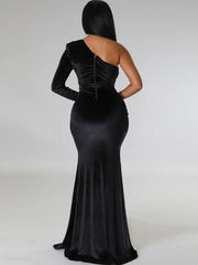 Vestidos largos de malla con un solo hombro y patchwork