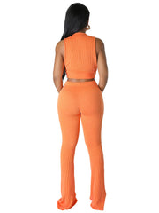 Two Piece Ribbed Crop Top & Long Pants