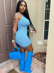 Vestidos mini ajustados de color liso sin mangas