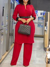 Conjunto de dos piezas de blusa larga y pantalones largos de gasa