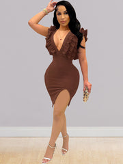 Minivestidos sin mangas con cuello en V y volantes