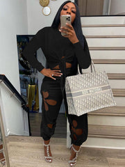 Two Piece Knot Crop Top & Long Pants