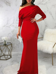 Vestidos maxi de manga larga con un solo hombro