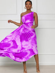 One-Shouler Tie Dye Rüschen Midikleider
