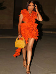 Ärmellose, rückenfreie, asymmetrische Minikleider mit Kräuseleffekt