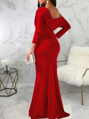 Vestidos maxi de manga larga con un solo hombro