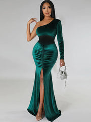 Vestidos largos de malla con un solo hombro y patchwork