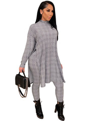 Two Piece Plaid Split Top & Long Pants