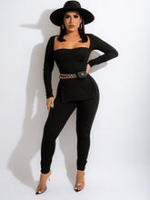 Conjunto de dos piezas de top dividido de punto acanalado y pantalón ajustado