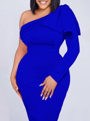 Vestidos midi ajustados con peplum y volantes de un hombro