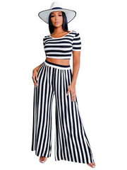 Zweiteiliges gestreiftes Crop-Top und lange Hose