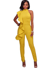 One Shoulder Sleeveless Ruffle Bodycon Jumpsuit